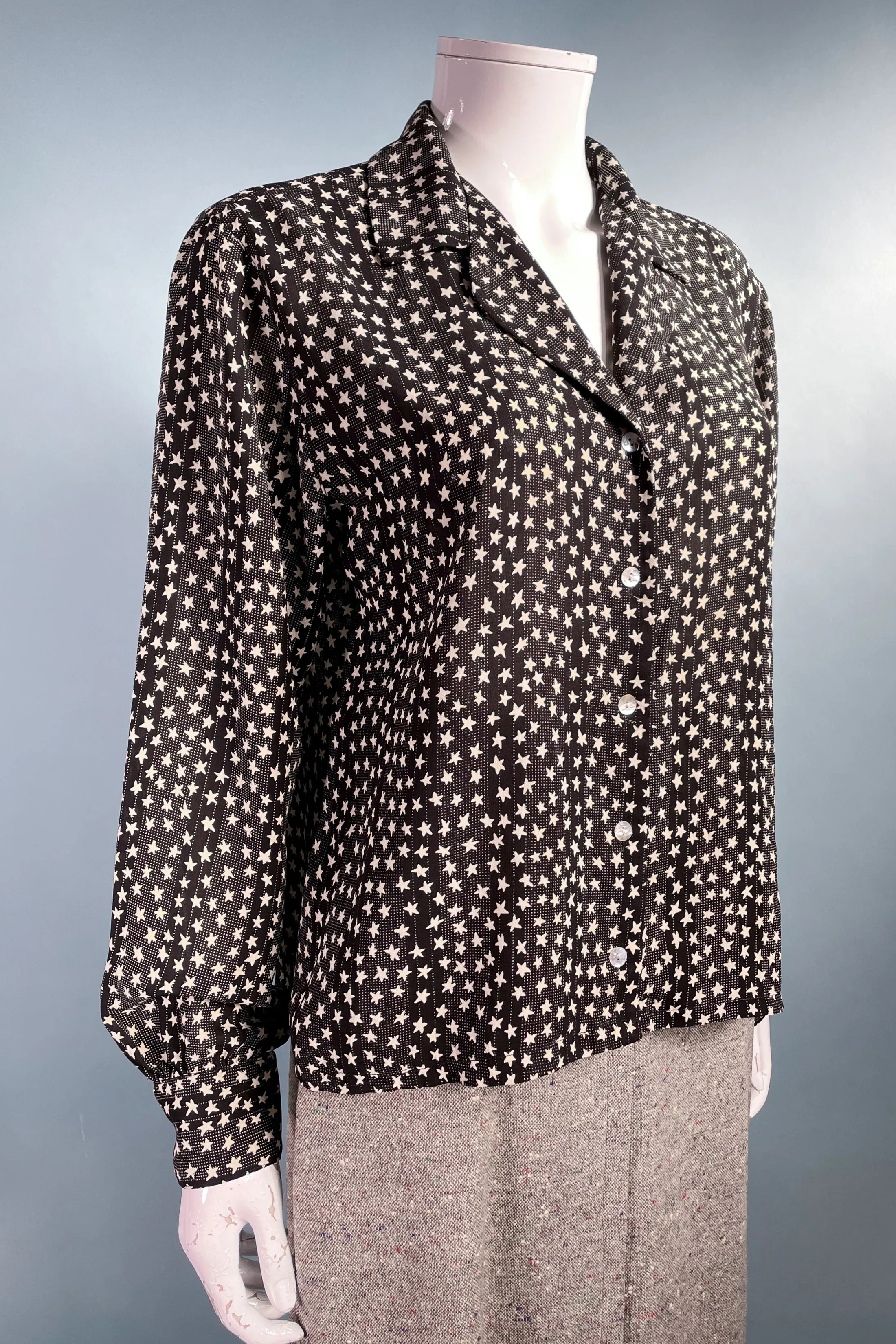 Le Caviar Vintage 80s Black/White Stars Blouse L