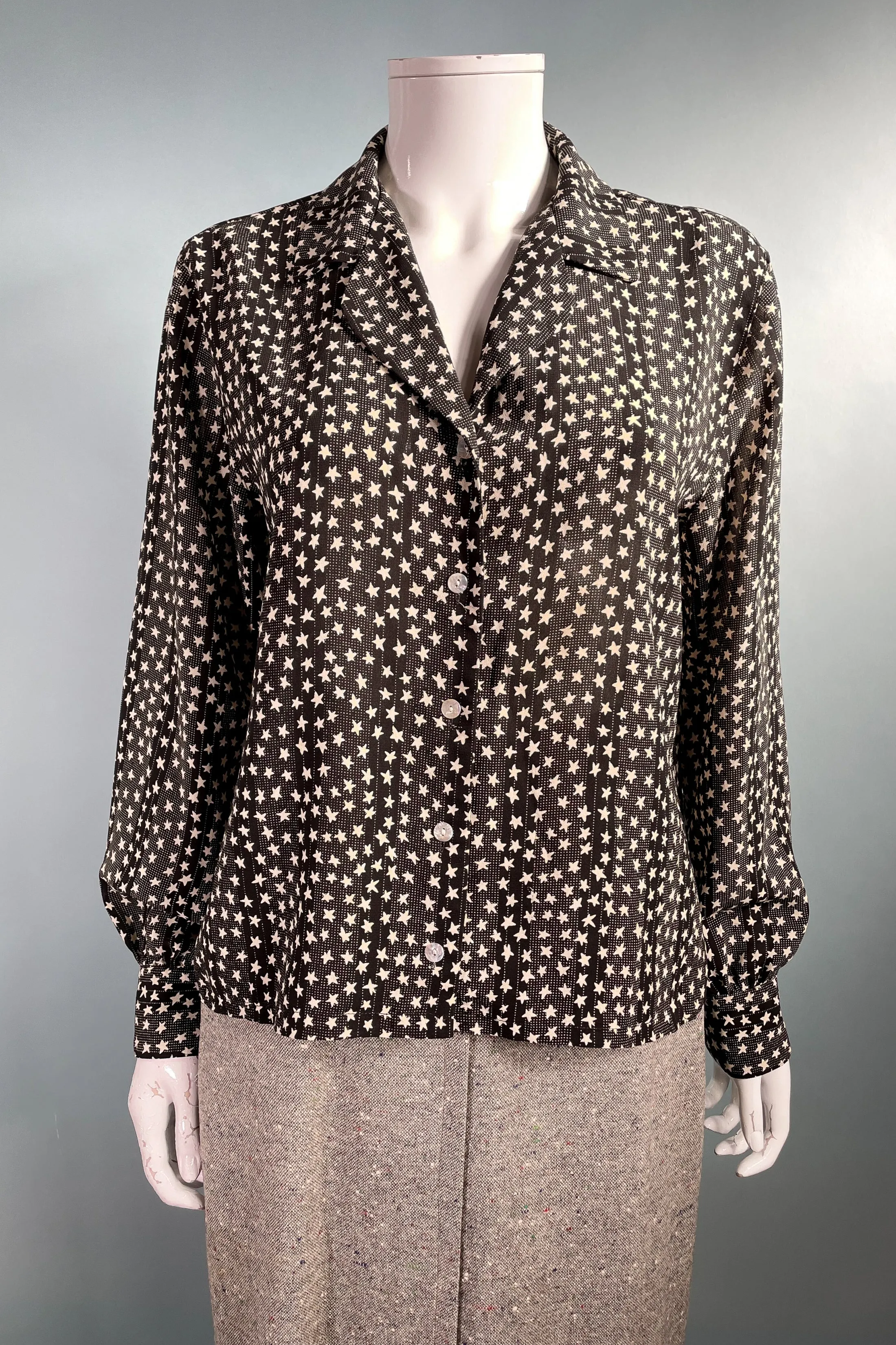 Le Caviar Vintage 80s Black/White Stars Blouse L