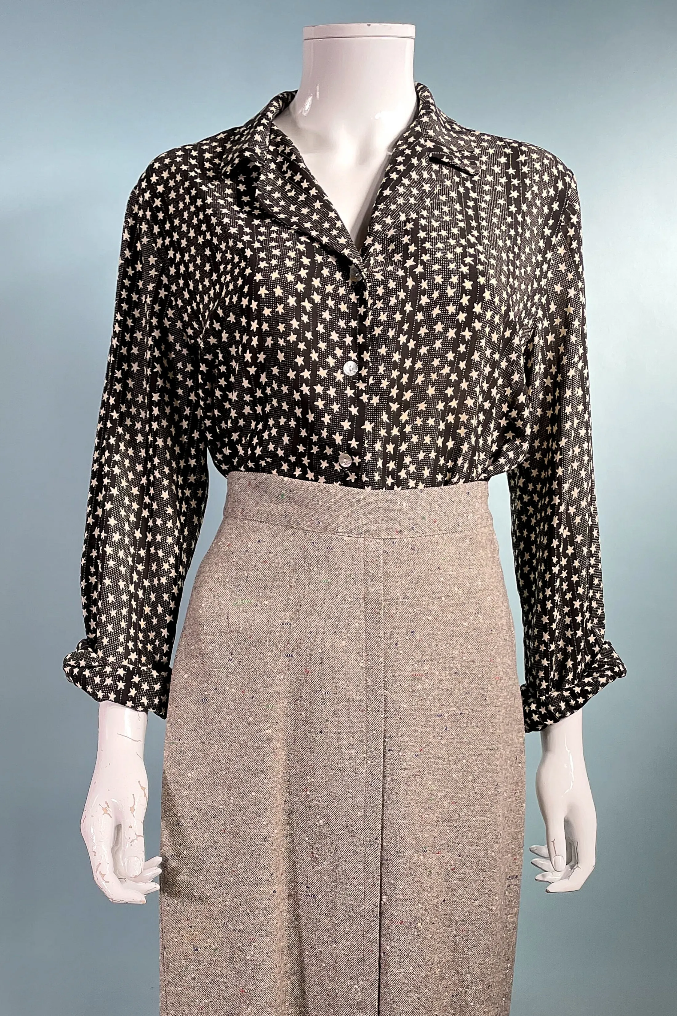 Le Caviar Vintage 80s Black/White Stars Blouse L