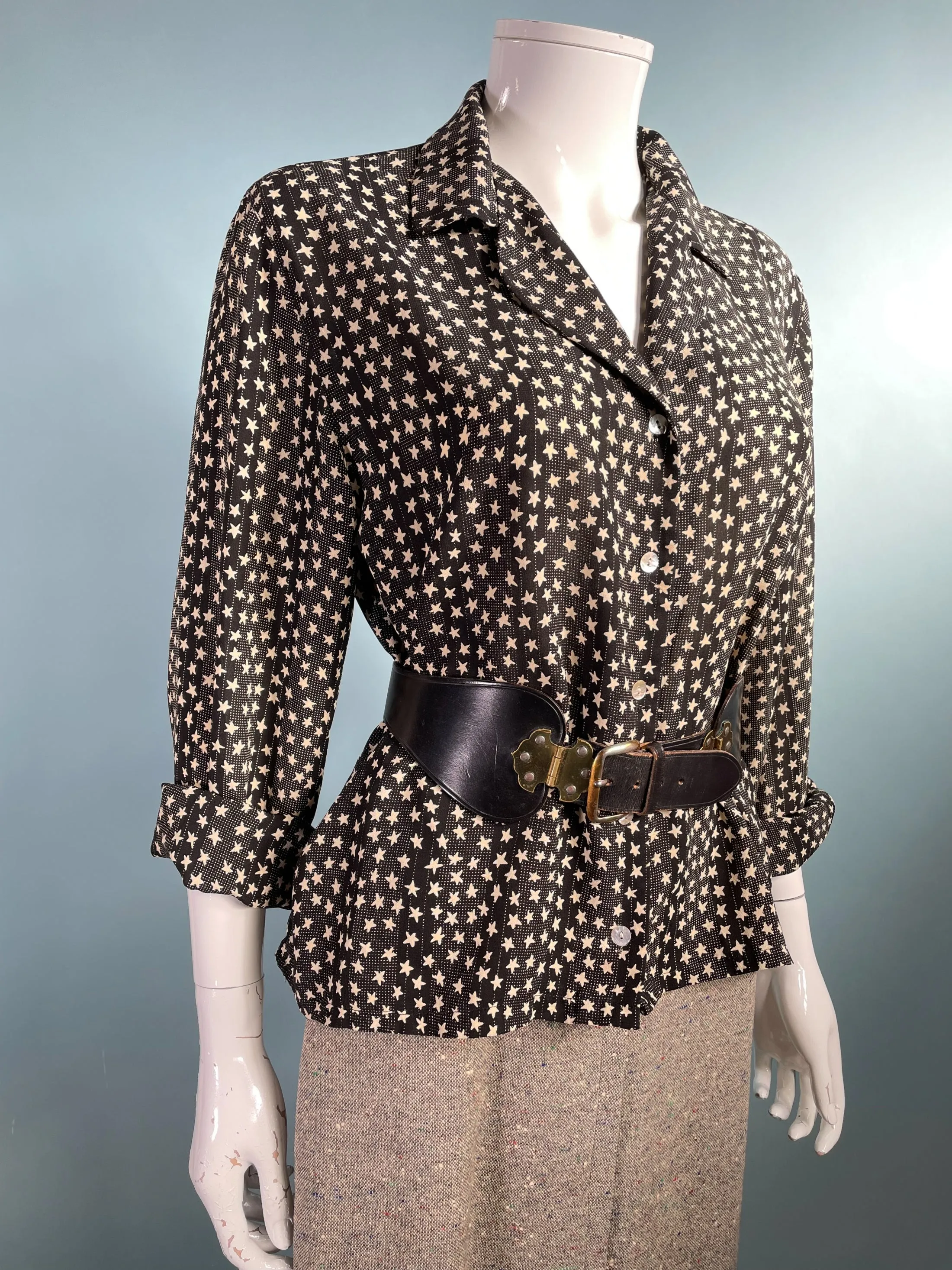 Le Caviar Vintage 80s Black/White Stars Blouse L