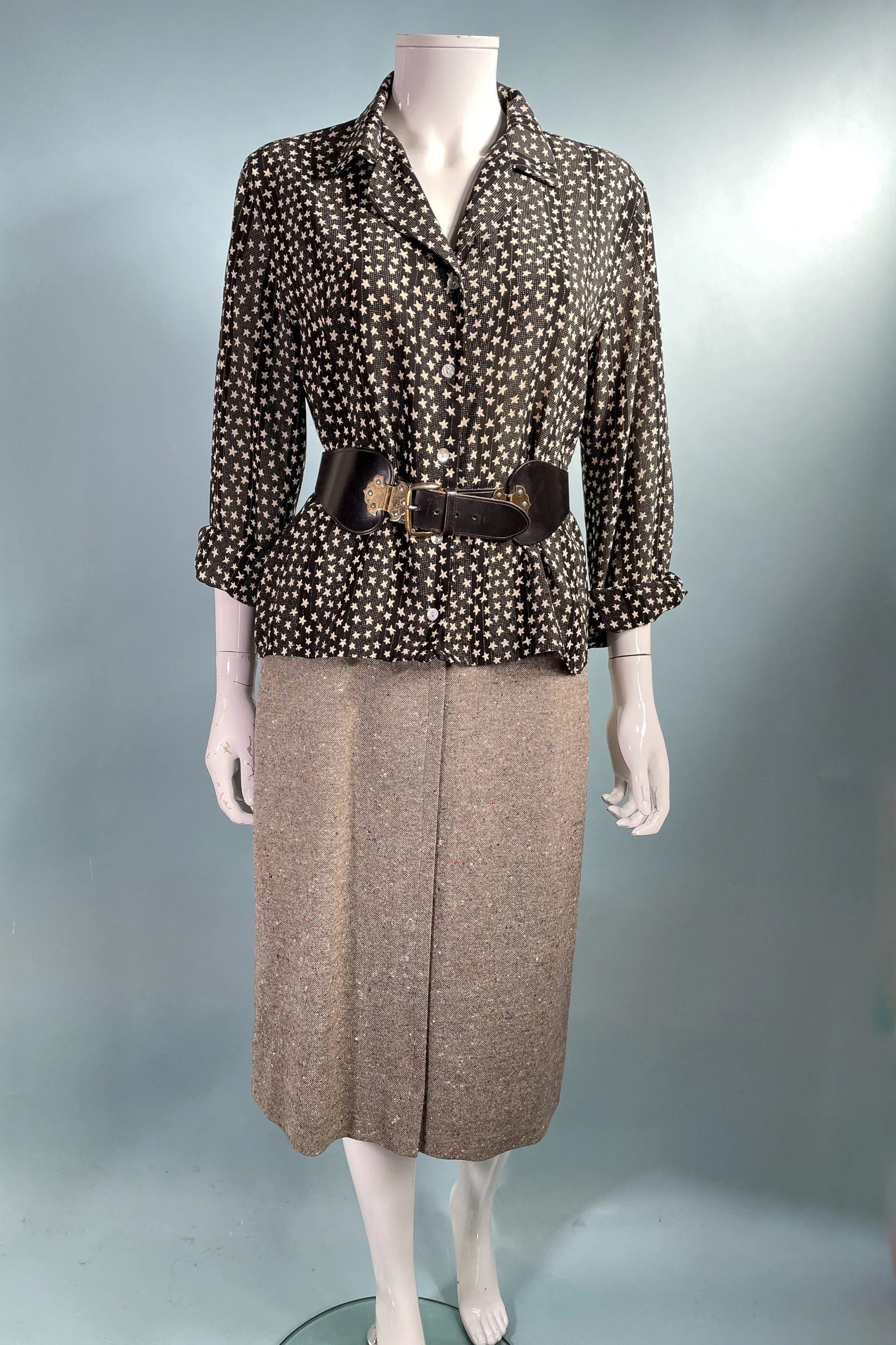 Le Caviar Vintage 80s Black/White Stars Blouse L