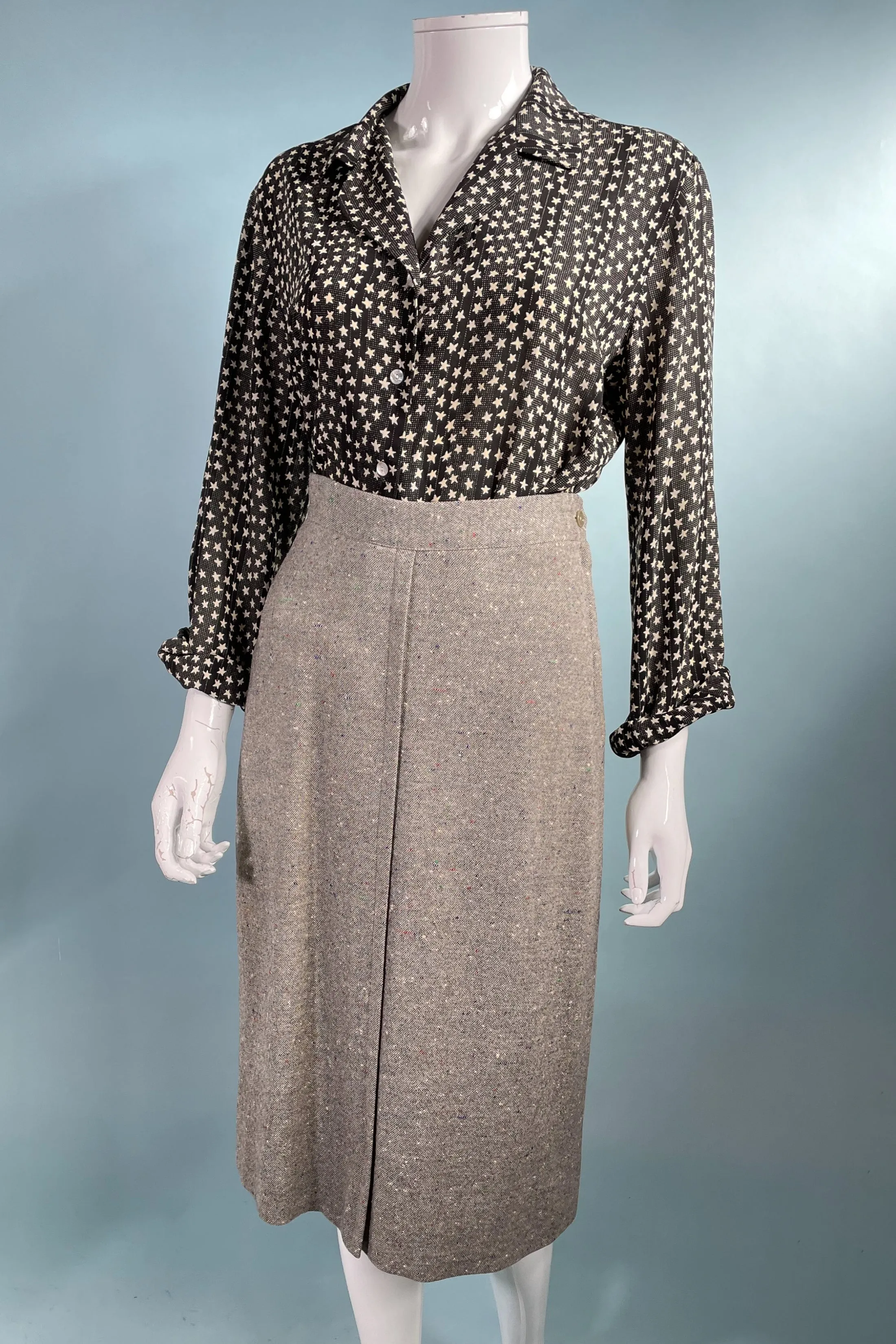 Le Caviar Vintage 80s Black/White Stars Blouse L