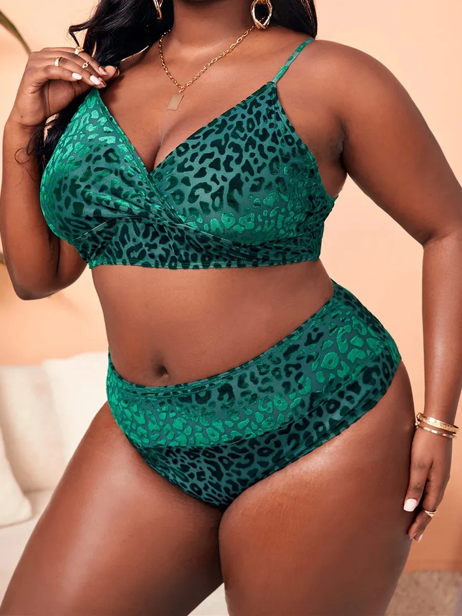 Leopard Print High Waist Bikini Set for Plus Size Women