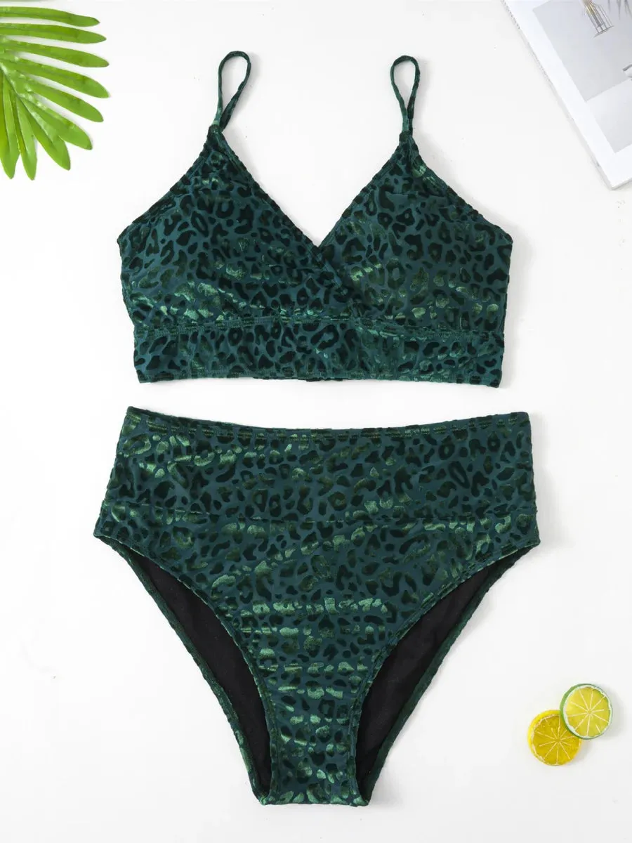 Leopard Print High Waist Bikini Set for Plus Size Women