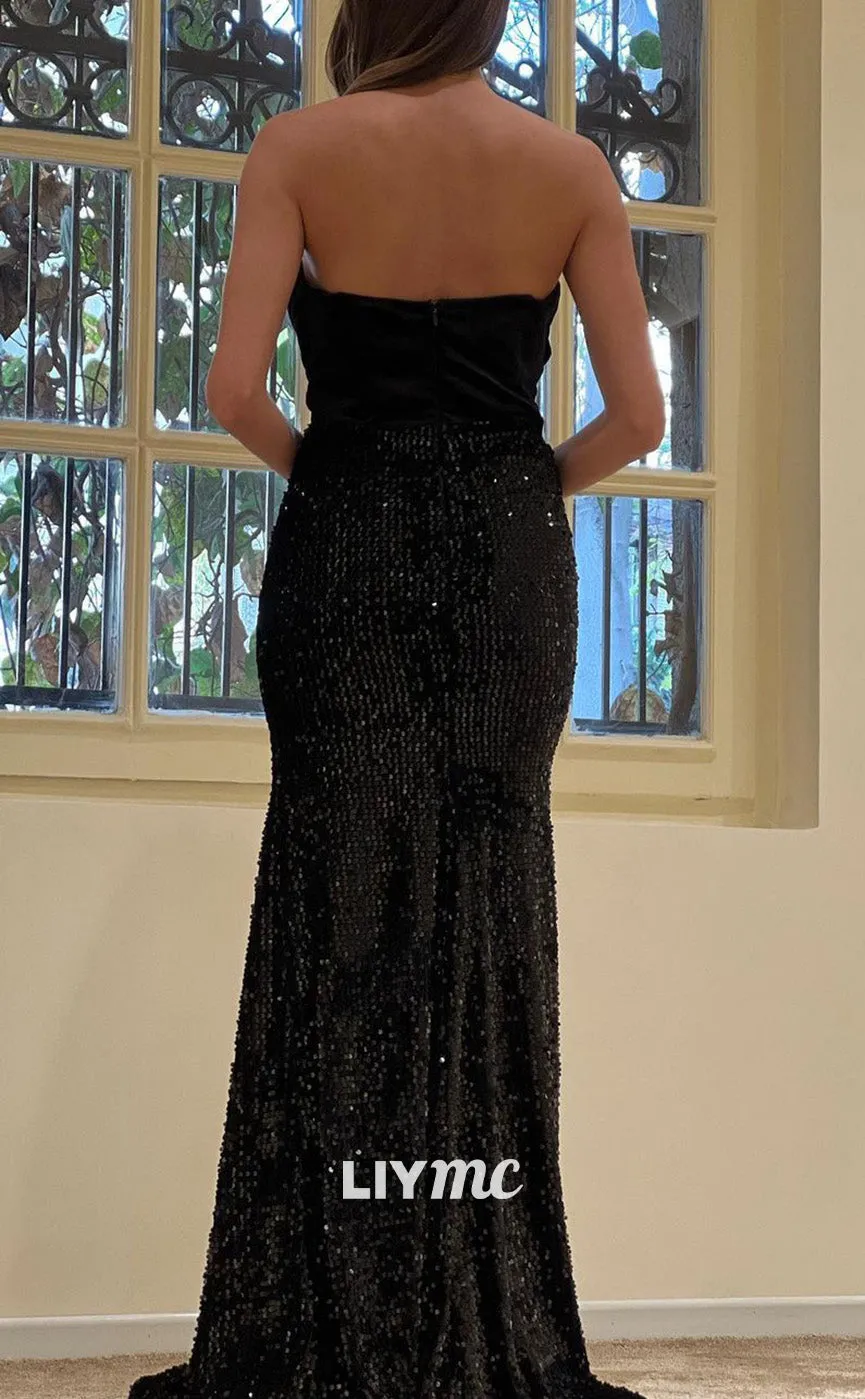 LP1851 - V-Neck Sleeveless Sequins Sheath  Mermaid Sparkly Prom Dress