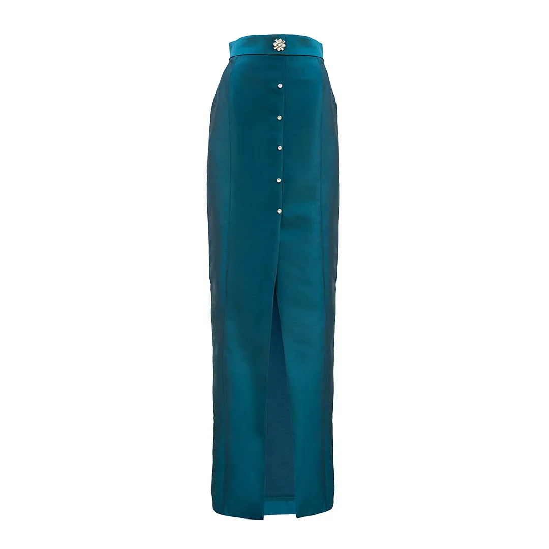 MASON by MASON'S DAUGHTER Charlotte Skirt, Peacock Blue Silk Wool