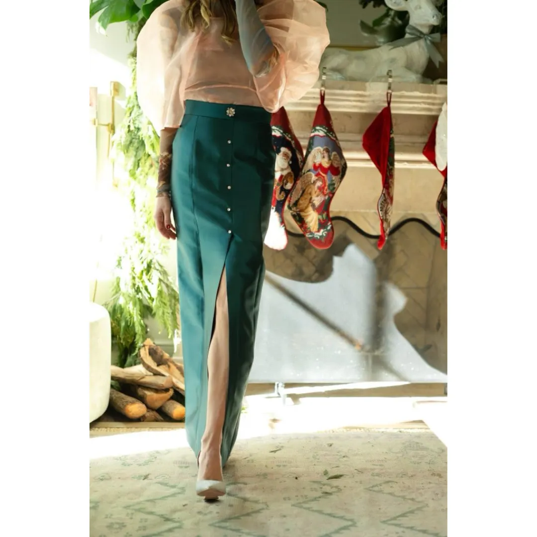 MASON by MASON'S DAUGHTER Charlotte Skirt, Peacock Blue Silk Wool