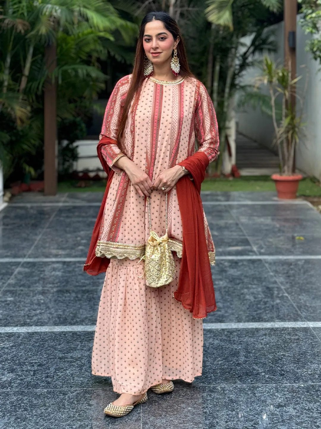 Multicolor Georgette Floral Printed Kurta Sharara Set