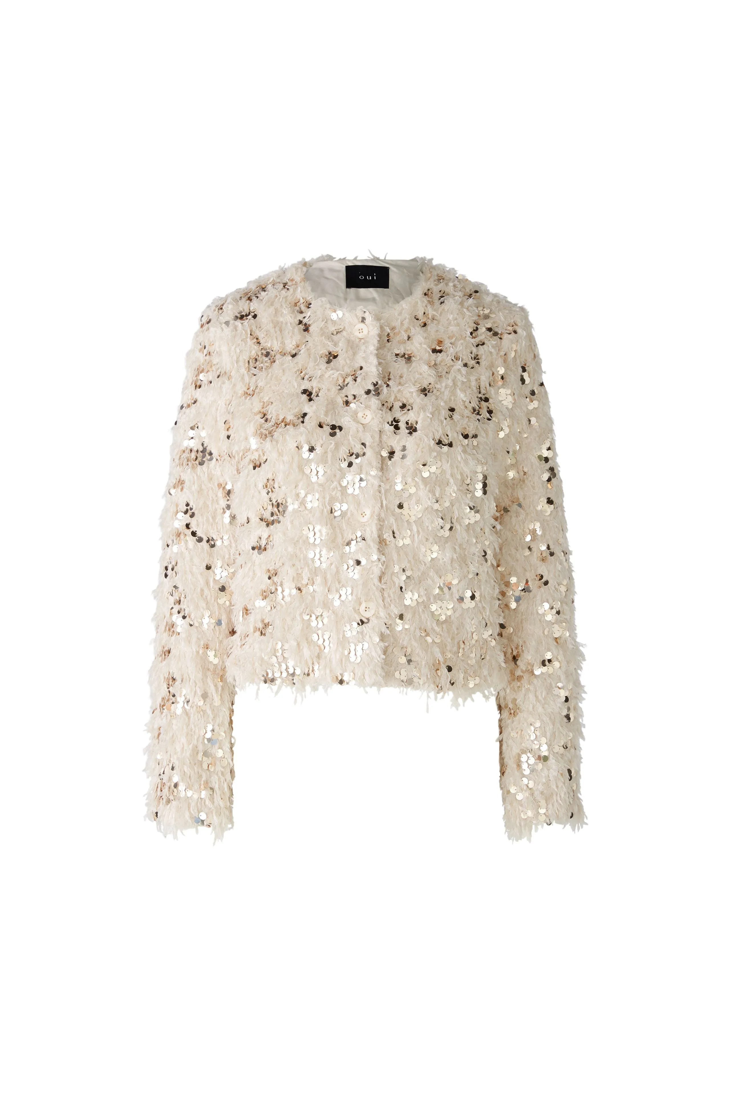 Oui Cream Feather Sequin Trim Jacket