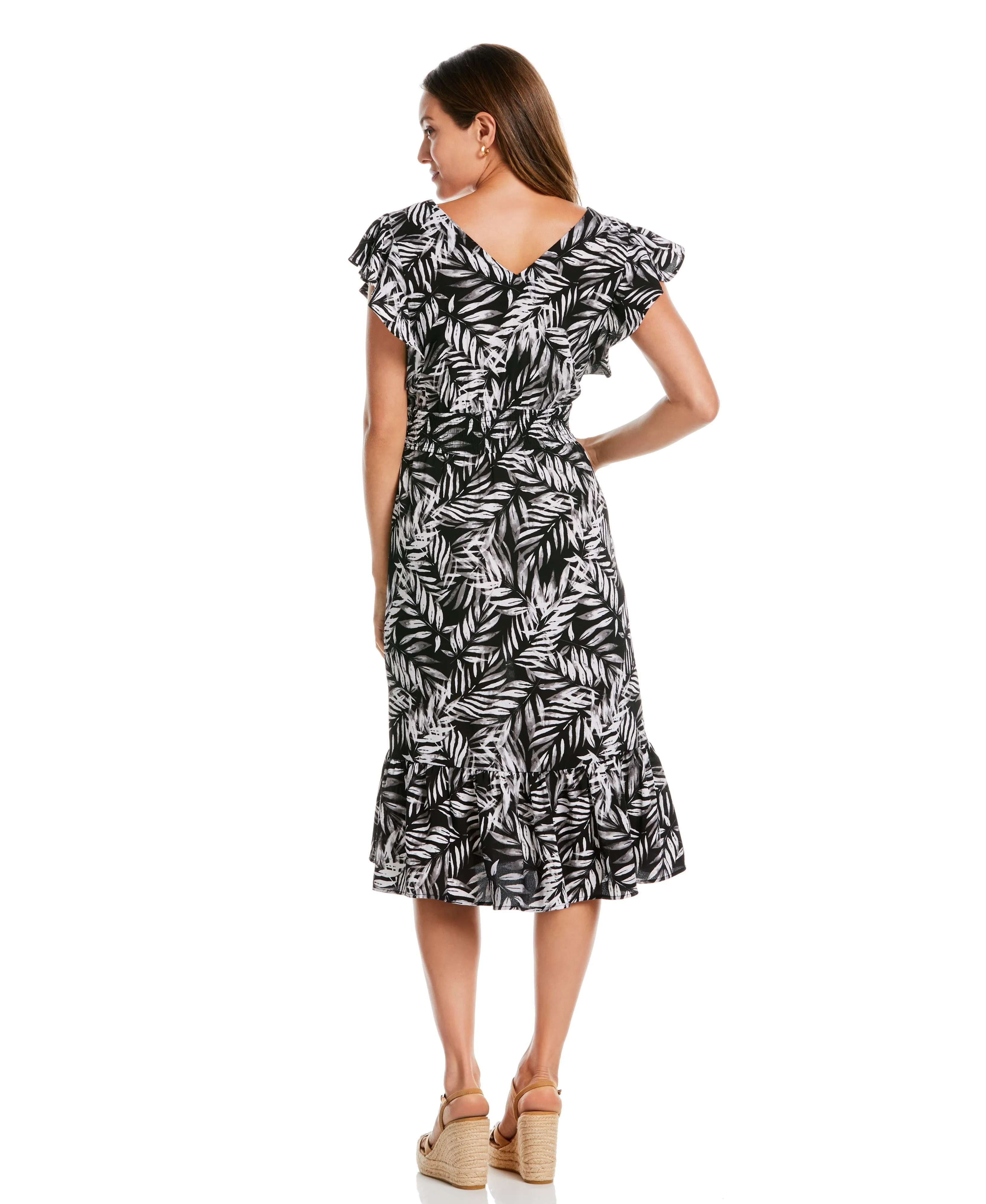 Palm Print Ruffle Dress