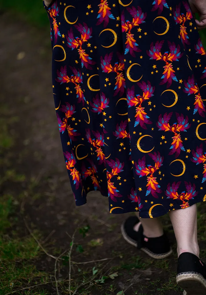 Palmer Purple Phoenix Print Cotton Midi Dress