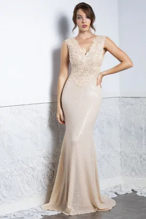 Priscilla Cream Sequins Long Dress