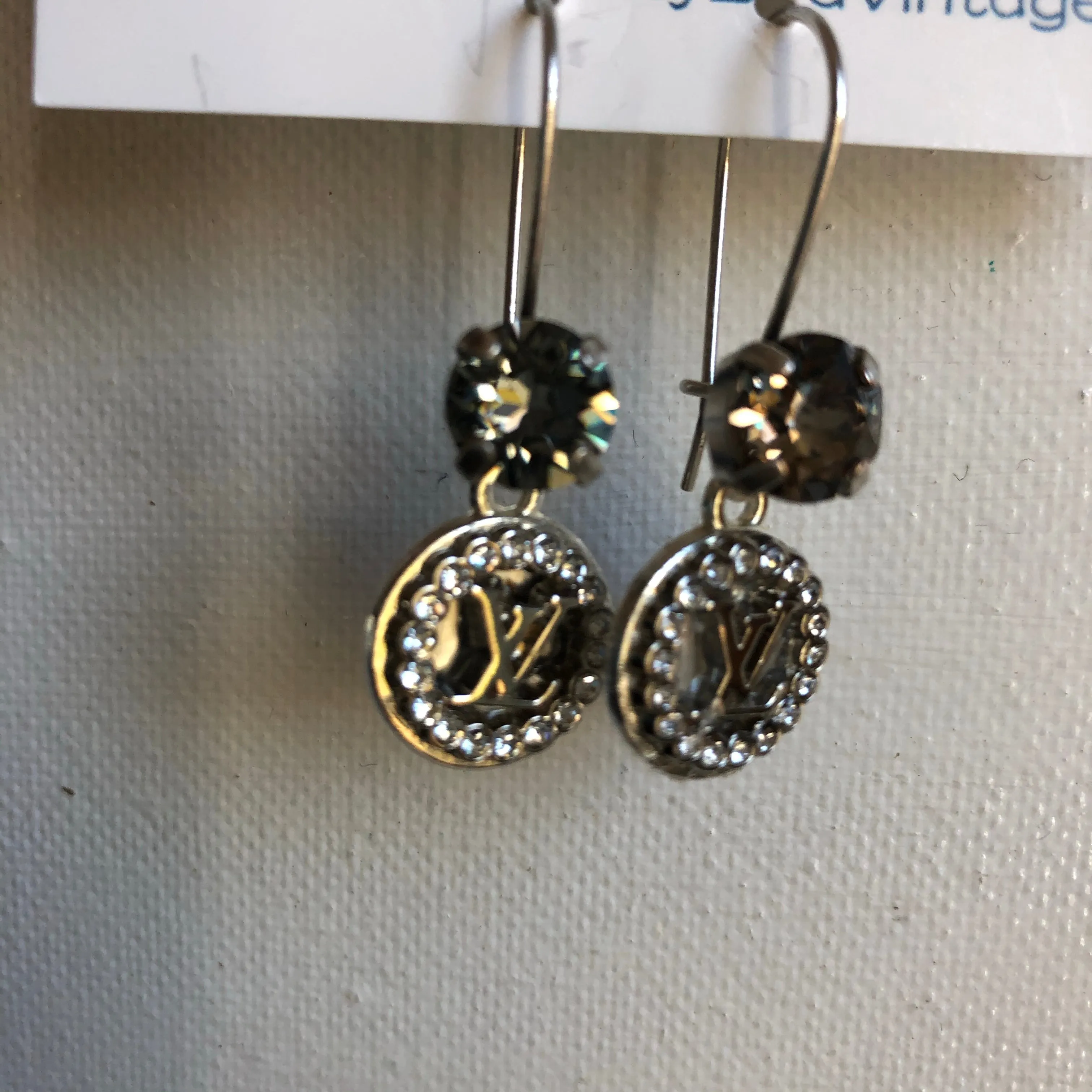 Silver Bling LV Button Earrings