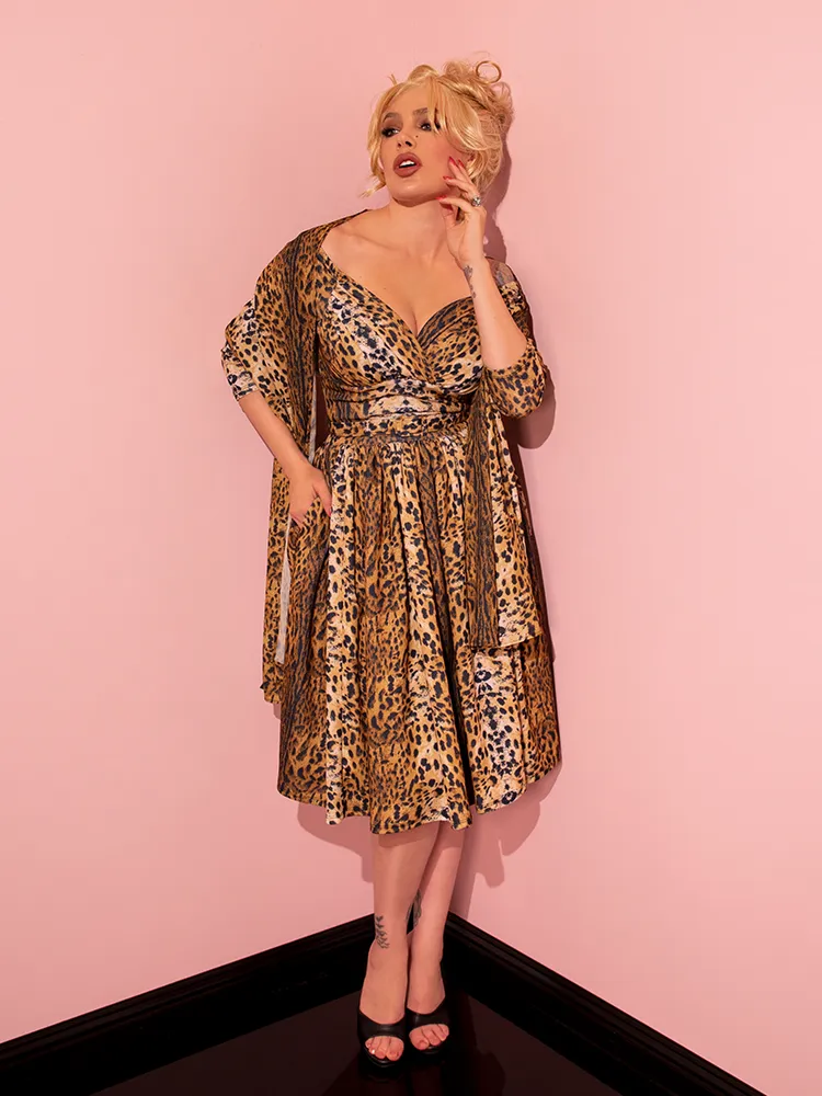 Starlet Swing Dress and Scarf in Leopard Print - Vixen by Micheline Pitt