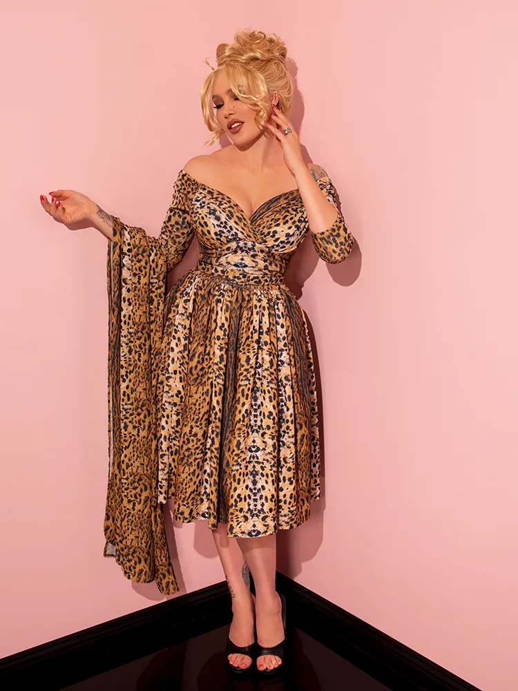 Starlet Swing Dress and Scarf in Leopard Print - Vixen by Micheline Pitt