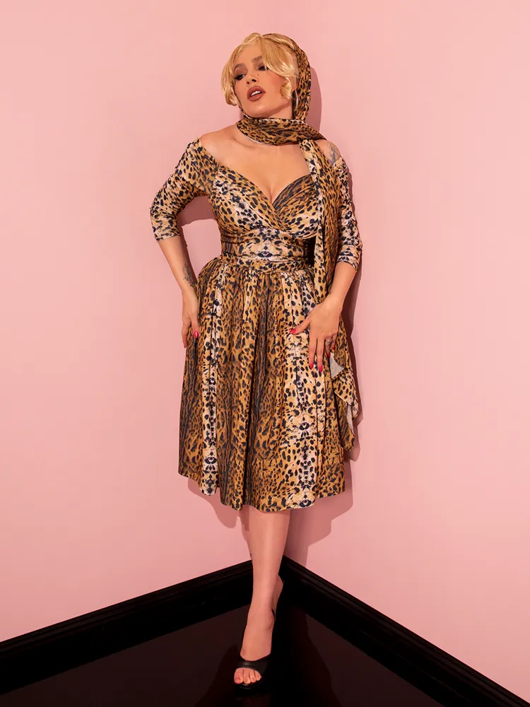 Starlet Swing Dress and Scarf in Leopard Print - Vixen by Micheline Pitt