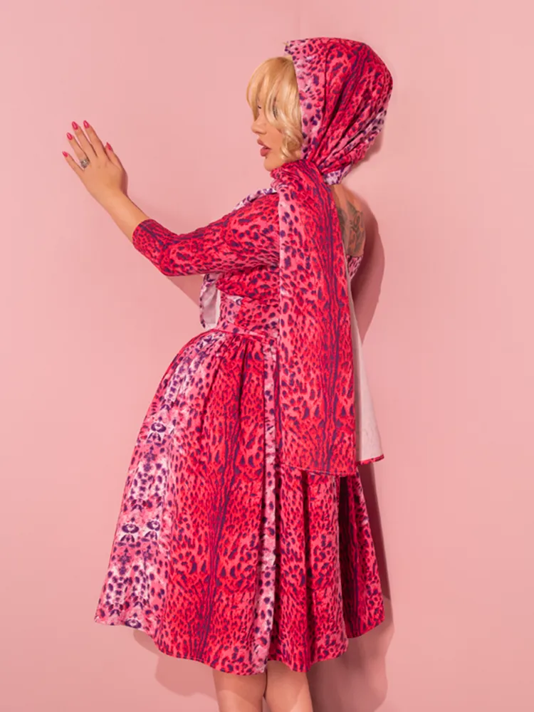 Starlet Swing Dress and Scarf in Pink Leopard Print - Vixen by Micheline Pitt
