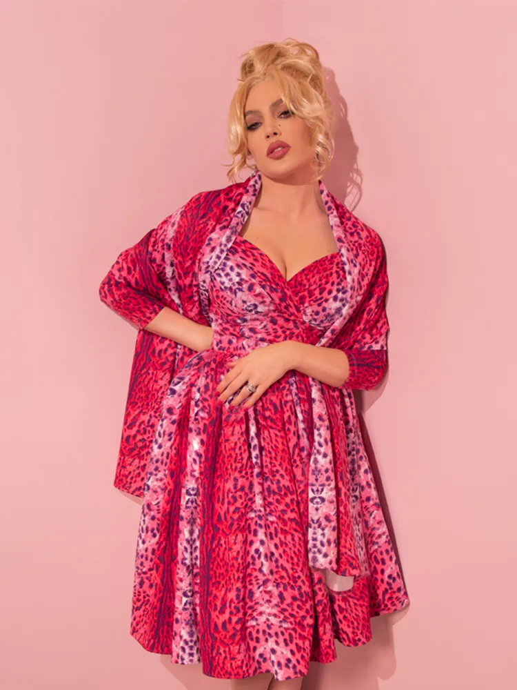 Starlet Swing Dress and Scarf in Pink Leopard Print - Vixen by Micheline Pitt