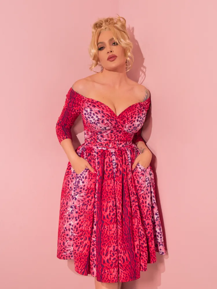 Starlet Swing Dress and Scarf in Pink Leopard Print - Vixen by Micheline Pitt