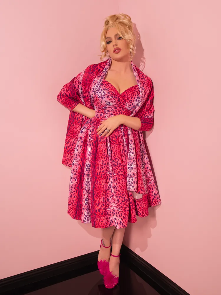 Starlet Swing Dress and Scarf in Pink Leopard Print - Vixen by Micheline Pitt
