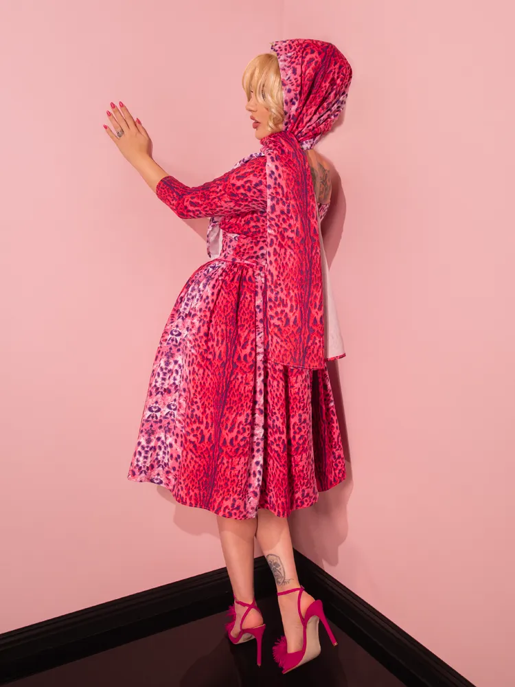Starlet Swing Dress and Scarf in Pink Leopard Print - Vixen by Micheline Pitt