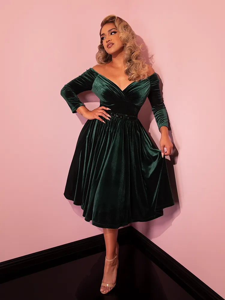 Starlet Swing Dress in Hunter Green Velvet - Vixen by Micheline Pitt