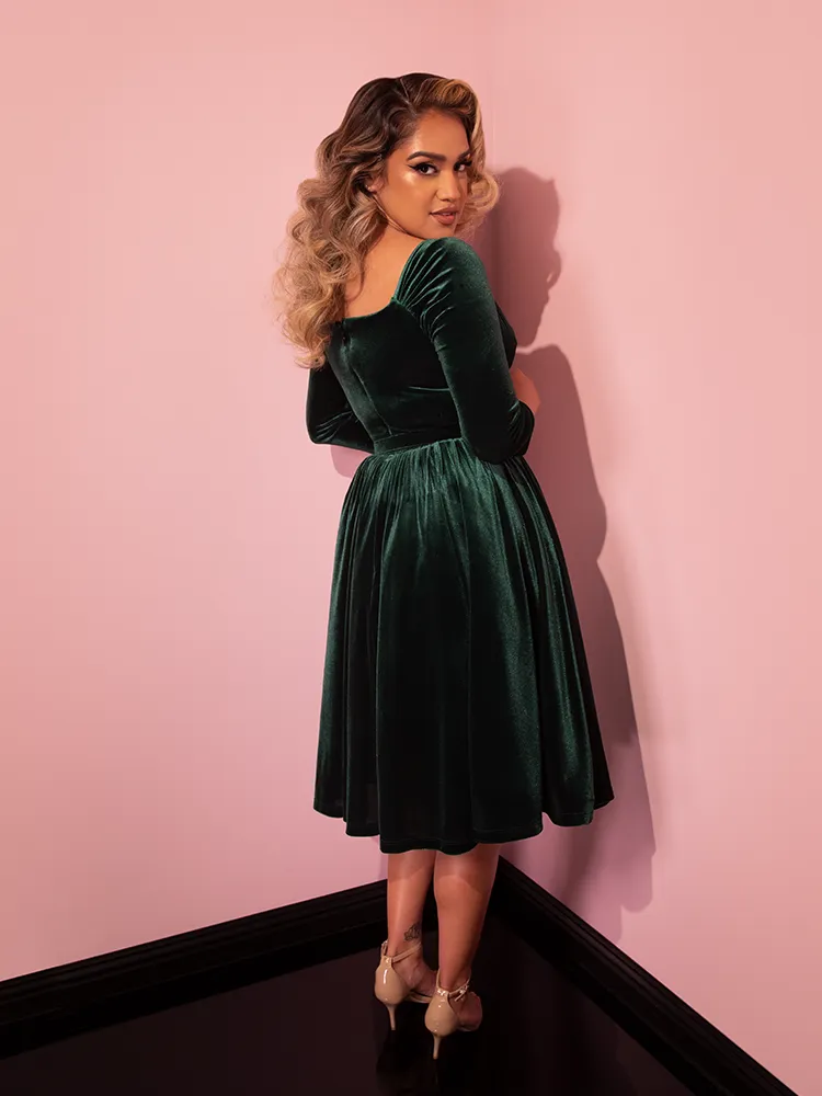 Starlet Swing Dress in Hunter Green Velvet - Vixen by Micheline Pitt