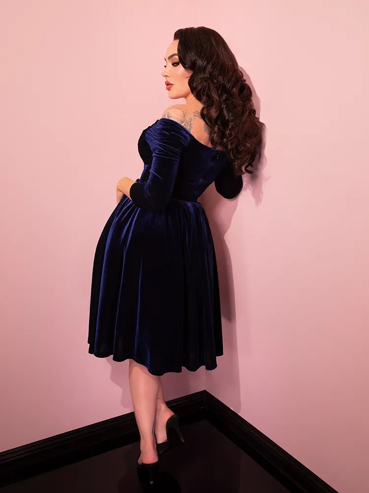 Starlet Swing Dress in Navy Velvet - Vixen by Micheline Pitt