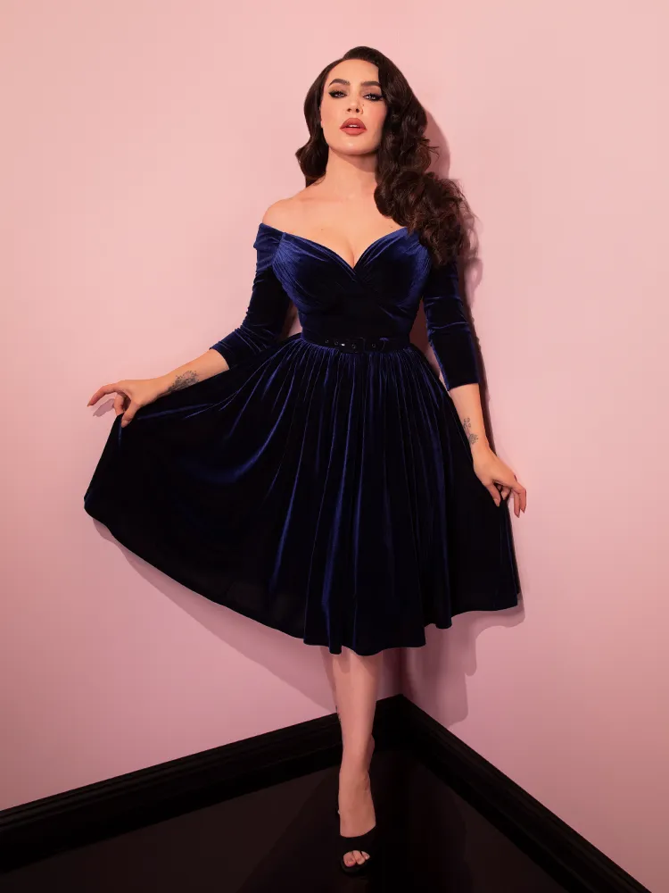 Starlet Swing Dress in Navy Velvet - Vixen by Micheline Pitt