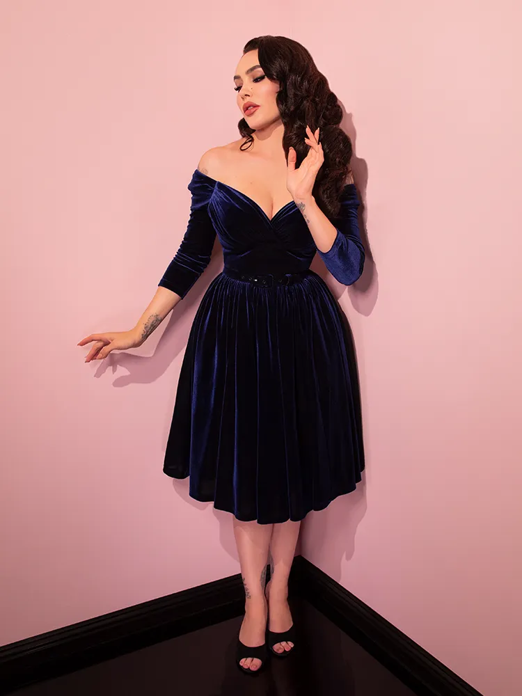 Starlet Swing Dress in Navy Velvet - Vixen by Micheline Pitt