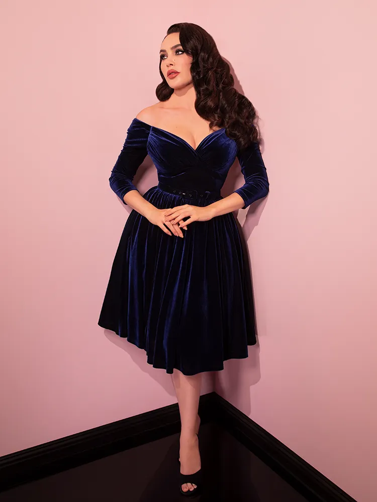 Starlet Swing Dress in Navy Velvet - Vixen by Micheline Pitt