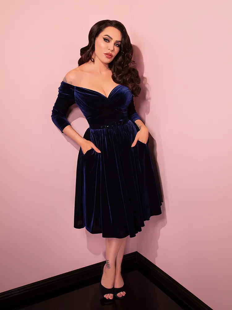 Starlet Swing Dress in Navy Velvet - Vixen by Micheline Pitt