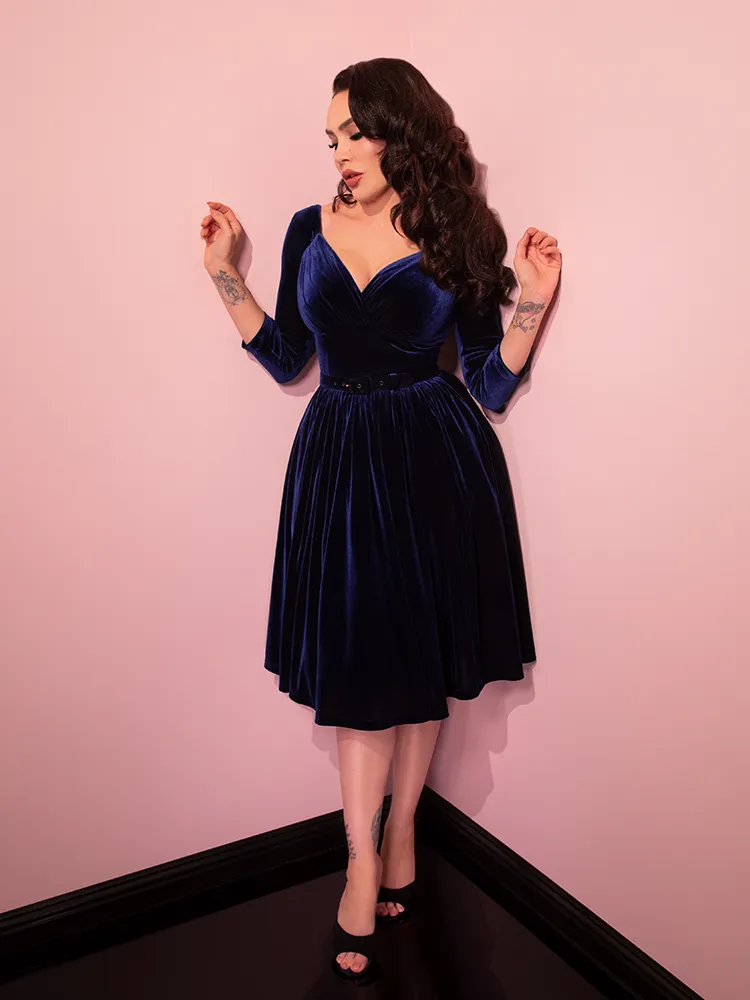 Starlet Swing Dress in Navy Velvet - Vixen by Micheline Pitt