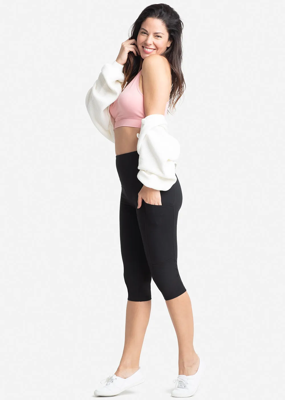 Talia Cropped Capri Shaping Legging with Pockets - Cotton Stretch
