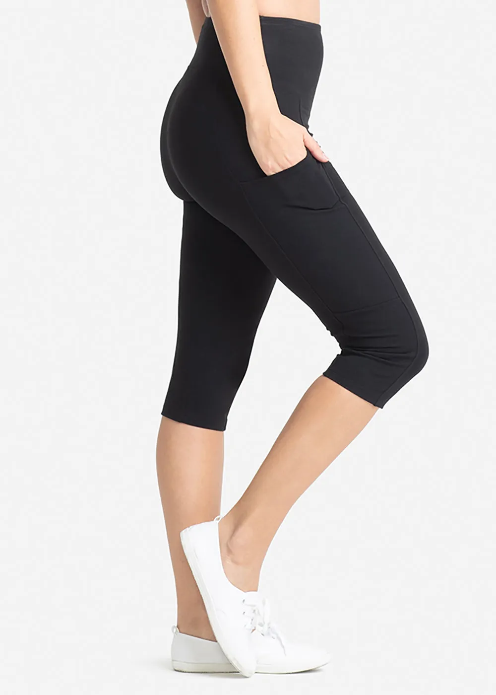 Talia Cropped Capri Shaping Legging with Pockets - Cotton Stretch