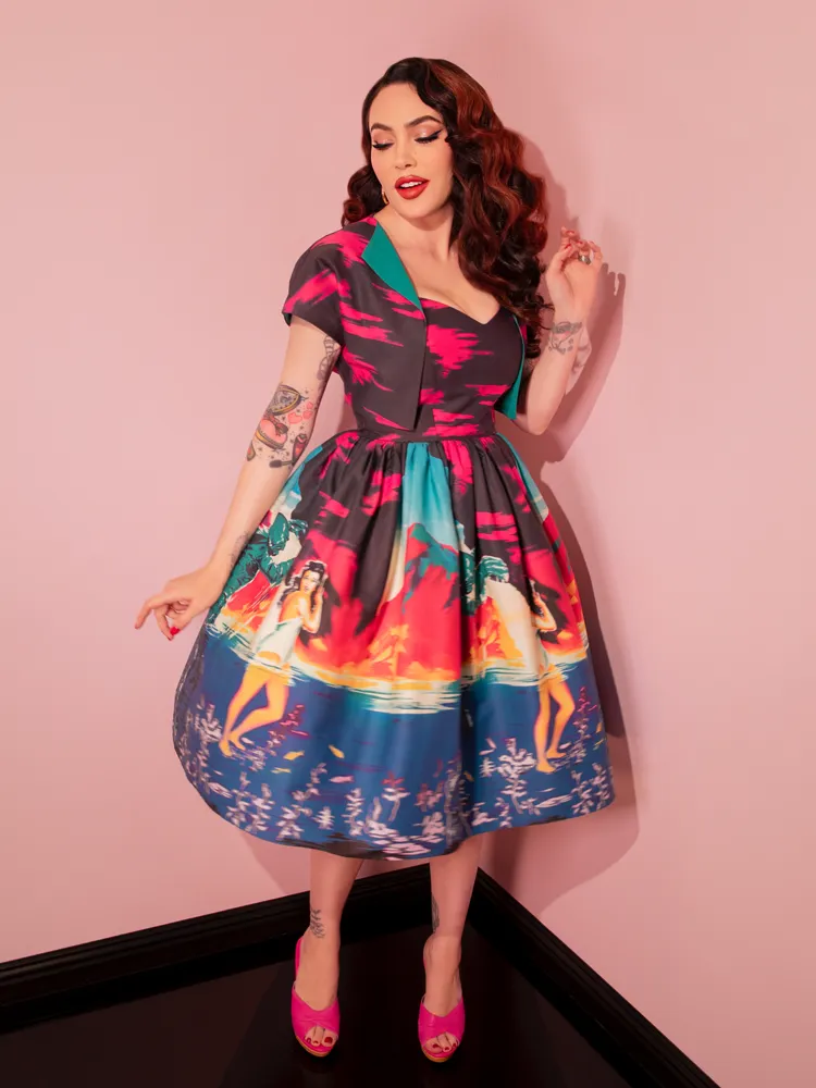 Universal Monsters: Creature from the Black Lagoon Vintage Movie Poster Dress and Matching Bolero in Teal