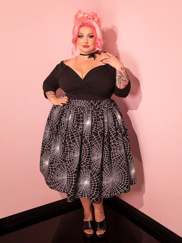 Vixen Swing Skirt in Black Spider Web Print - Vixen by Micheline Pitt