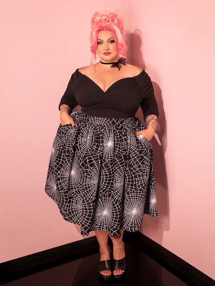 Vixen Swing Skirt in Black Spider Web Print - Vixen by Micheline Pitt