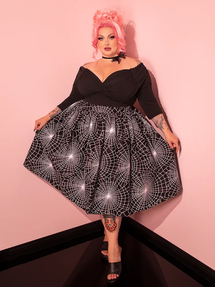 Vixen Swing Skirt in Black Spider Web Print - Vixen by Micheline Pitt