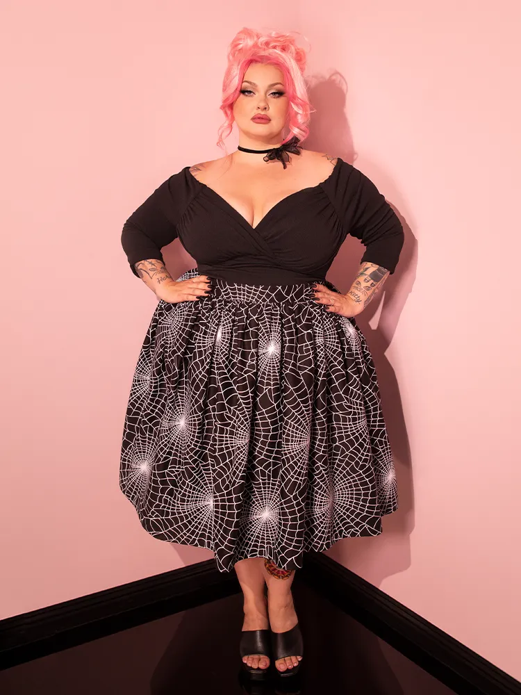 Vixen Swing Skirt in Black Spider Web Print - Vixen by Micheline Pitt
