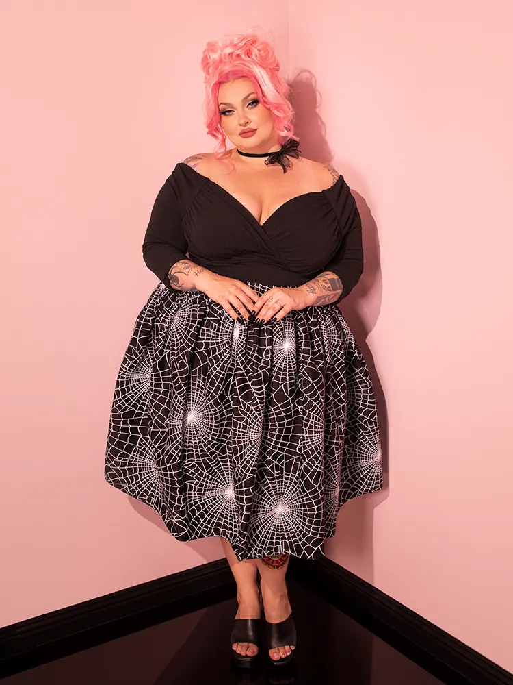 Vixen Swing Skirt in Black Spider Web Print - Vixen by Micheline Pitt