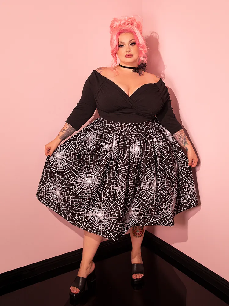 Vixen Swing Skirt in Black Spider Web Print - Vixen by Micheline Pitt