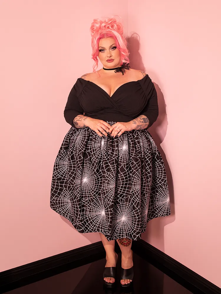 Vixen Swing Skirt in Black Spider Web Print - Vixen by Micheline Pitt
